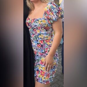 Endless rose ruched patterned mini dress size M